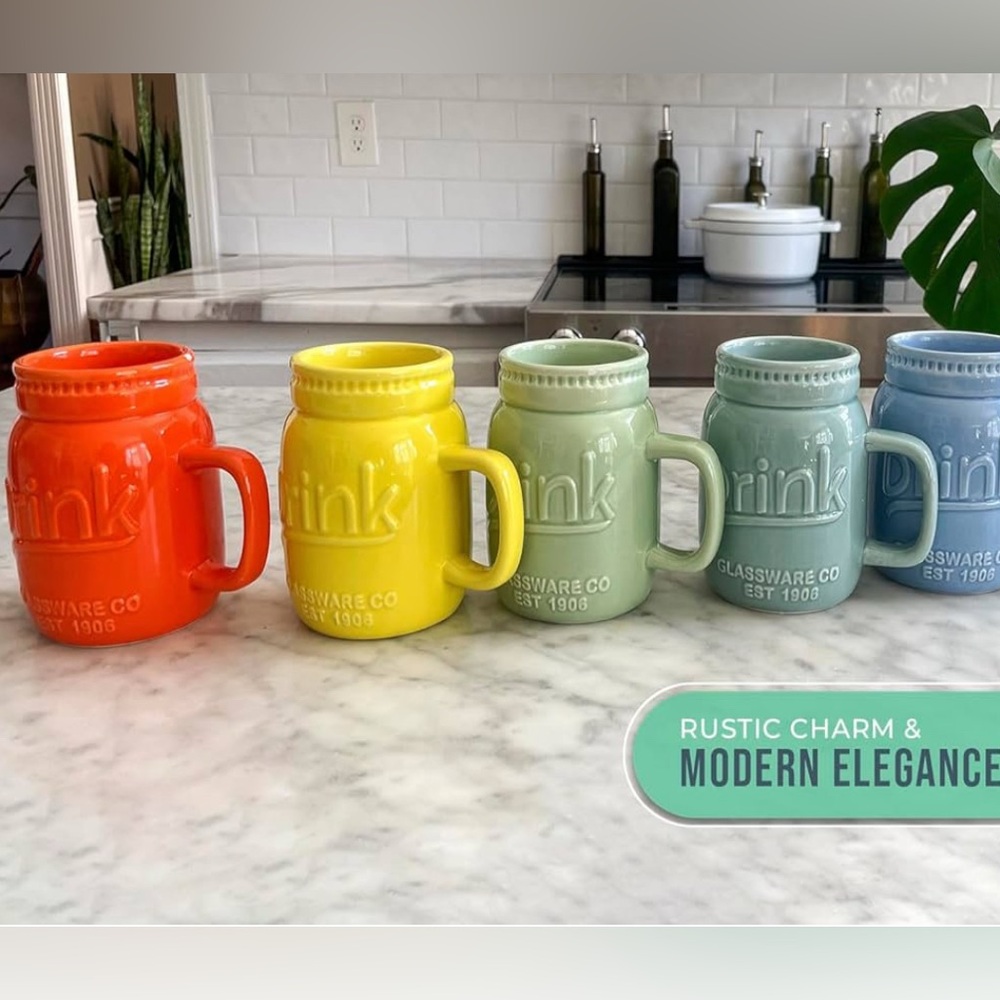 Set of 6 Mason Jar Mug 15Oz Ceramic Microwave safe Party Farmhouse Decor Vintage - Picture 2 of 5